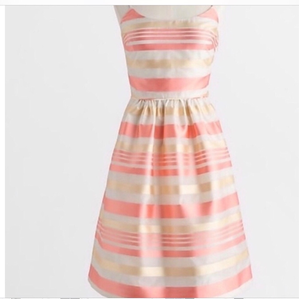 J. Crew Women’s Peach, Yellow and Cream Striped Fit-and-Flare Dress Size 12